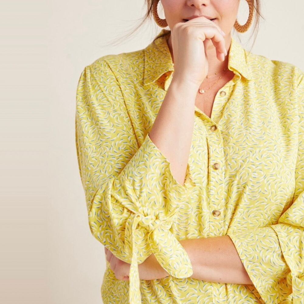 Anthropologie Maeve Blithe Button-Down Top size 4 Bow Detail Sleeve - Picture 4 of 11